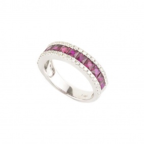 18k White Gold Diamond and Ruby Ring
